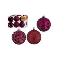 Gedecoreerde kerstballen - 12x stuks - wijn rood - kunststof - 7 cm