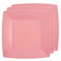 30x Stuks feest ontbijt/gebak bordjes papier/karton vierkant - roze - 18cm