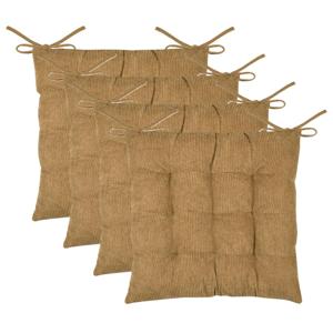 Stof Textile stoelkussen Dandy - 4x - camel - 38 x 38 x 5 cm - touwtjes sluiting - ribcord