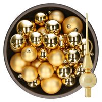 Kerstversiering kunststof kerstballen met piek goud 6-8-10 cm pakket van 45x stuks