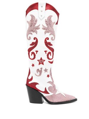 Philipp Plein bottines Cowboy 100 mm à ornements - Blanc