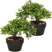 Kunstplant bonsai boompje in pot - 2x - Japans decoratie - 19 cm - Type Olive - thumbnail