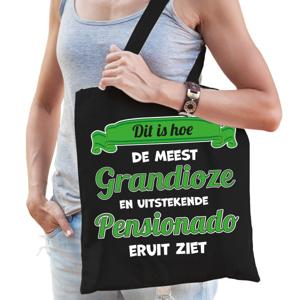 Cadeau tas voor dames - Pensioen - leukste collega - zwart/groen - katoen - 42 x 38 cm