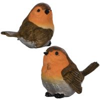 Tuin of huis deco vogels setje van 2x beeldjes roodborstjes 11 cm - thumbnail