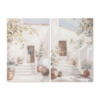 Canvas Home ESPRIT Wit Groen Stad Cottage 60 x 3,5 x 90 cm (2 Stuks)