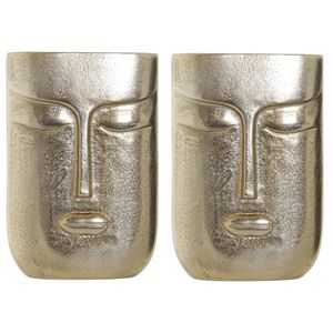 Set van 2x stuks bloemenvaas goud van aluminium met gezicht 15 x 23 cm