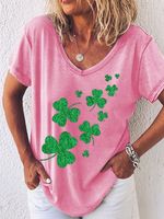 Women's St. Patricks Day Glitter Shamrocks V Neck T-Shirt - thumbnail