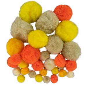 Pompons - 30x - gele tinten - 10-40 mm - hobby/knutsel materialen