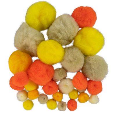 Pompons - 30x - gele tinten - 10-40 mm - hobby/knutsel materialen