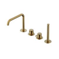 Hotbath Ace Badrandcombinatie Eenhendel Mengkraan met 2-Weg Omstel incl. Handdouche en Uitloop - Geborsteld Messing PVD