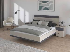 Bed met nachtkastjes SAJORIS 160x200 cm kasjmier/metaalgrijs