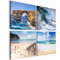 Schilderij -  De Schoonheid van de Oceaan, 4luik , beige blauw ,  wanddecoratie , premium print op canvas - thumbnail