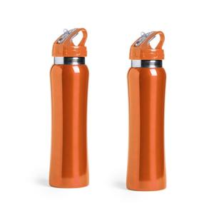 Drinkfles/waterfles Powerline - Set van 2x stuks - 800 ml - metallic oranje - RVS metaal - Sportfles