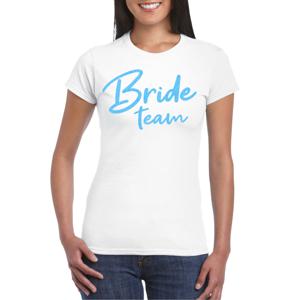 Vrijgezellenfeest T-shirt voor dames - Bride Team - wit - glitter blauw - bruiloft/trouwen