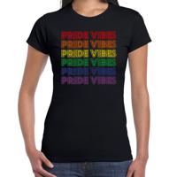Bellatio Decorations Gay Pride T-shirt voor dames - pride vibes - zwart - regenboog - LHBTI 2XL  -