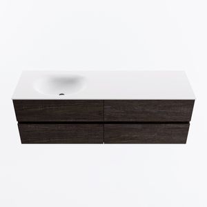 MONDIAZ VICA 150cm badmeubel onderkast Dark Brown 4 lades. Wastafel MOON links 1 kraangat, kleur Talc.
