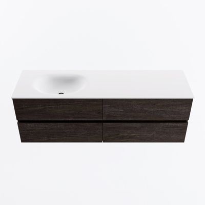 MONDIAZ VICA 150cm badmeubel onderkast Dark Brown 4 lades. Wastafel MOON links 1 kraangat, kleur Talc.
