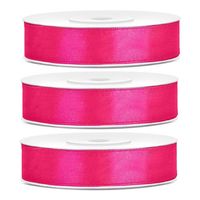 3x Donker roze satijnlinten op rol 1,2 cm x 25 meter cadeaulint verpakkingsmateriaal - Cadeaulinten - thumbnail