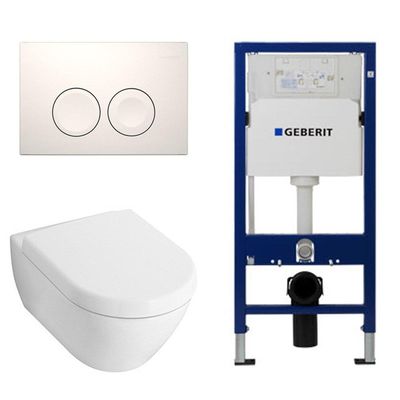 Villeroy & Boch Subway 2.0 toiletset met luxe Saniclass zitting, UP100 reservoir en Delta 25 Wit Knop 0124005/SW730486/0701174/SW729014/SW1182666