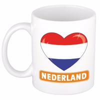 Vlag Nederland koffiemok/beker - Hartje - 300 ml - Supporters/Koningsdag - cadeau