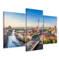 Schilderij - de rivier Spree en zicht op Berlijn, 3 luik, premium print