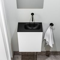 Zaro Polly toiletmeubel 40cm mat wit met zwarte wastafel zonder kraangat rechts - thumbnail