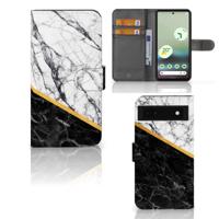 Google Pixel 6A | Bookcase | Marmer Wit Zwart - Origineel Cadeau Man