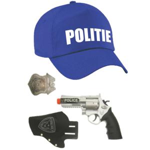 Politie verkleed cap/pet blauw met pistool/holster/badge voor kinderen