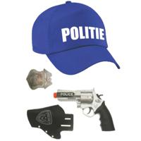 Politie verkleed cap/pet blauw met pistool/holster/badge voor kinderen - thumbnail