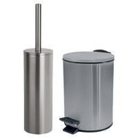 Spirella Badkamer/toilet accessoires set - toiletborstel en pedaalemmer - 5L - metaal - zilver - Badkameraccessoireset - thumbnail