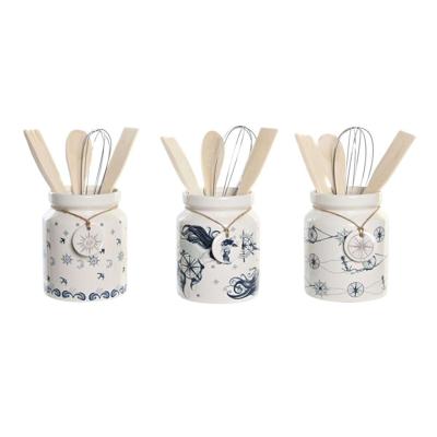 Pot voor Keukengerei DKD Home Decor Metaal Dolomite Hout MDF 12 x 12 x 25 cm (3 Stuks)