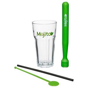 Cocktails/Mojito glazen set - 4x stuks - met accessoires - transparant - 360 ML