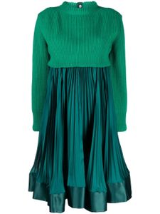 sacai robe plissée en laine à design superposé - Vert