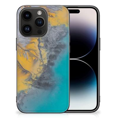 iPhone 15 Pro Marmeren Print Telefoonhoesje Marble Blue Gold iPhone 15 Pro Marmeren Print Telefoonhoesje Marble Blue Gold