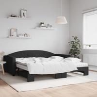 Slaapbank met onderschuifbed en matrassen 100x200 cm stof zwart