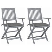 Tuinstoelen 2 st inklapbaar met kussens massief acaciahout