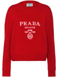 Prada pull en cachemire à logo intarsia - Rouge