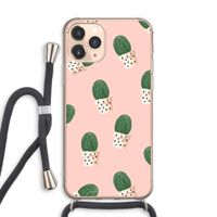Cactusprint roze: iPhone 11 Pro Max Transparant Hoesje met koord