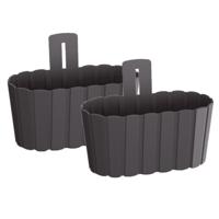 Muur plantenpot/bloempot houtlook - Set van 2x stuks - kunststof - 27 x 15 cm - antraciet