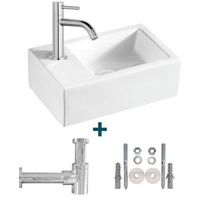 Nemo Spring Sula fonteinset 37x23.5cm zonder overloop inclusief sifon en kraan porselein wit sw10735/sw21230/sw286407/sw290278/sw293043/