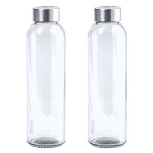 2x Stuks glazen waterfles/drinkfles transparant met Rvs dop 500 ml