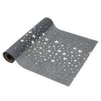 Decoratie stof/tafelloper grijs met sterren 28 x 200 cm - Feesttafelkleden