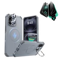 iPhone 16 Cyber Tough Magnetic Case Privacy Protection Bundle (Camera Control, Stash Stand) - Light Grey