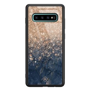 Samsung Galaxy S10 Plus glazen hardcase - Marmer blauw rosegoud