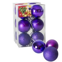 12x stuks kerstballen paars mix van mat/glans/glitter kunststof 4 cm - thumbnail