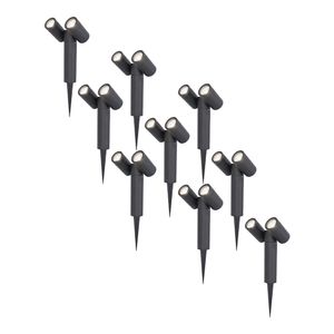 HOFTRONIC™ 9x Pinero double dimbare LED prikspot - 6000K daglicht wit - GU10 - 5 Watt - Kantelbaar - Tuinspot - Voor buiten en binnen - Zwart - 3 jaar garantie