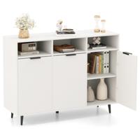 Dressoir Hout Keukenkast met 5-Voudig Verstelbare Planken Opbergkast met 3 Open Vakken en Deuren voor Keuken Woonkamer Wit