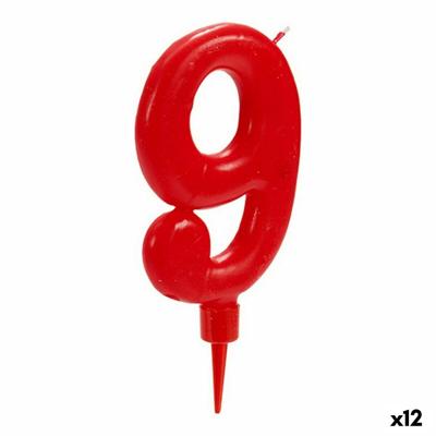 Kaars Verjaardag Rood Cijfer 9 (12 Stuks)