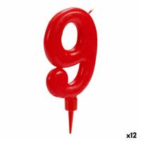 Kaars Verjaardag Rood Cijfer 9 (12 Stuks)