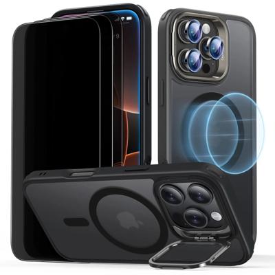 iPhone 16 Pro Classic Hybrid Case with Stash Stand Privacy Protection Bundle - Frosted Black
